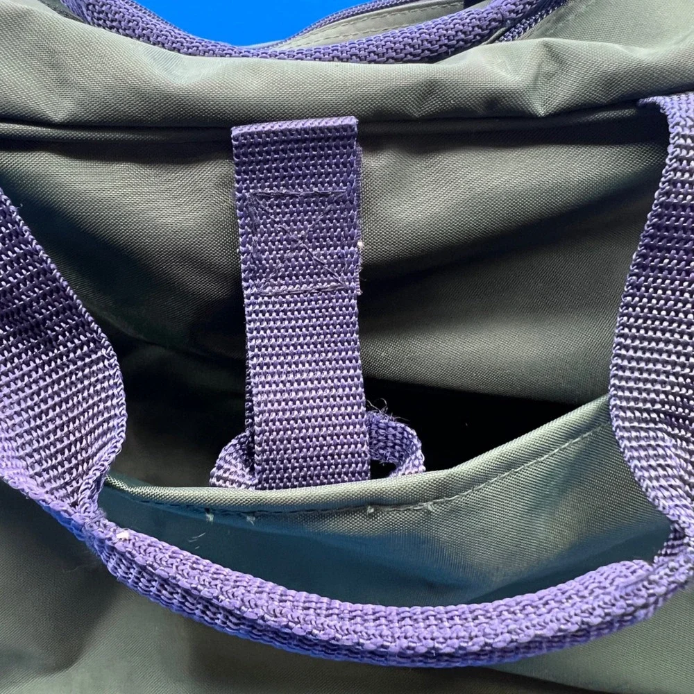 Lands End VTG Square Bag Green Navy Nylon Travel Carry On Shoulder Bag